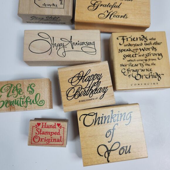 Vintage Rubber Stamps Sentiments Words Lot X 8 Wood Block Crafting - Picture 6 of 6